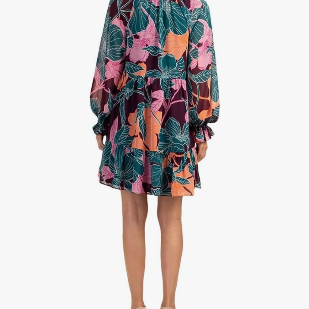 Trina Turk Green And Pink Ruffled Tiered Sundress